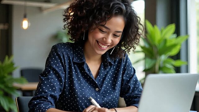 Customer Service or Remote Worker Concept &ndash; Woman in Headset Taking Notes, Focused and Friendly, Clean Office Background 4k video footage 