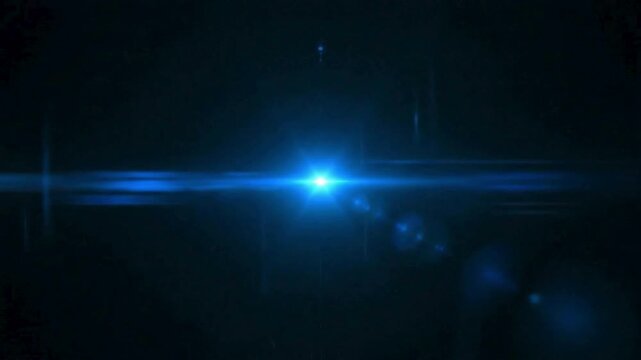 Dynamic bright blue lens flare effect emanating from a central light source against a dark background