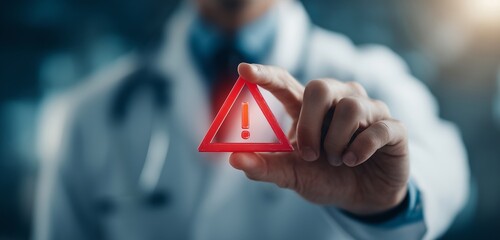 Medical professional holding warning sign for health awareness