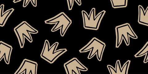 Cutout hand drawn crowns seamless pattern vector illustration. Scrapbooking elements repeated ornament. Royal symbol. Design for textile, fabric, background, backdrop, wrapping paper, packaging.