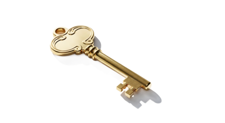 Golden ornate skeleton key with elegant design on a pure black background, symbolizing success, solution, and opportunity.