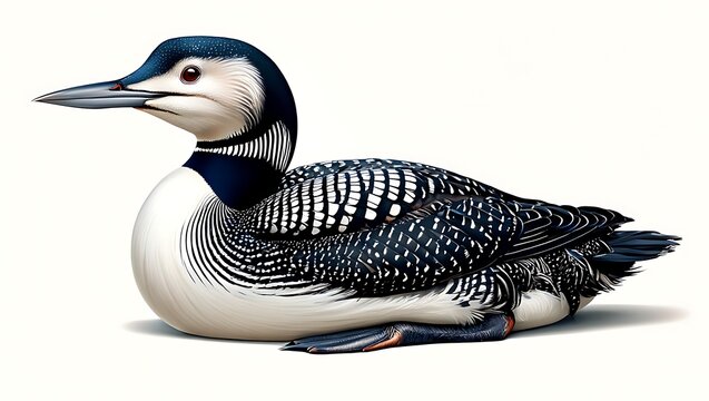 Detailed illustration of a common loon with striking black and white plumage