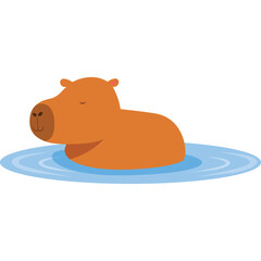 Orange Capybara Relaxing in Blue Water Simple Flat Design Illustration