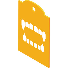 Orange Card With Vampire Teeth Cutout Halloween Themed Graphic Element Isolated On White Background