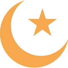 Orange Crescent Moon And Star Graphic Element On Transparent Background Symbolizing Islam And Astronomy