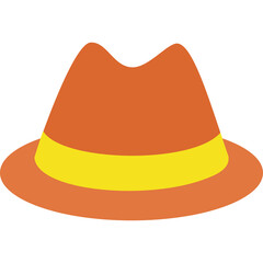 Orange fedora hat with yellow band on transparent background