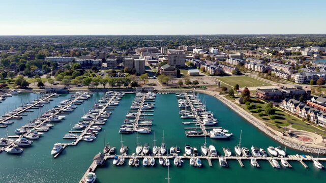 aerial pullout over marina kenosha wisconsin