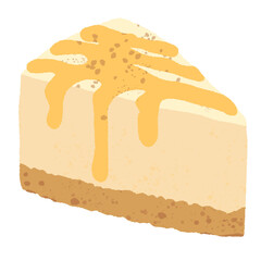 Cheesecake slice with caramel drizzle illustration pastel coquette Christmas dessert clipart kawaii bakery art hand drawn for cards and stickers