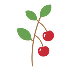 Simple illustration of two red cherries on a branch with green leaves