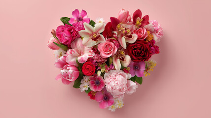 Colorful pink flowers are arranged in the shape of a heart, ideal for romantic occasions Generative AI