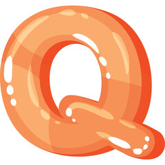 Orange Letter Q Alphabet Character With Glossy Texture And Transparent Background