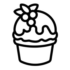 Ice cream with chocolate glaze and berries line icon, desert sweets concept. Vector graphics. Icecream in waffle cup sign on white background, style icon mobile or web design.