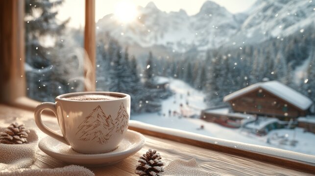 cup of hot drink next to a window
