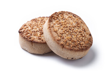 Traditional Spanish mantecados dessert or Christmas shortbread cookies isolated on white background