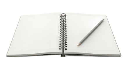 Open Spiral Notebook with Blank Pages and Pencil on Black Background