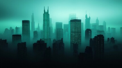 Conceptual future city powered by hydrogen and SAF network glowing in blue-green hues.