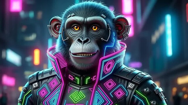 Futuristic Ape in Neon City - A Cyberpunk Portrait.