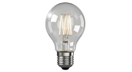 Glowing Vintage Style LED Filament Light Bulb on Black Background