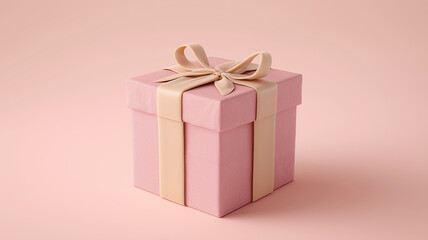 A beautifully wrapped pink gift box sits elegantly on a soft pink background, ready to bring joy Generative AI