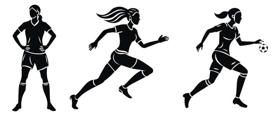 Two Soccer Players Contesting for Ball – Dynamic Black Silhouette Illustration