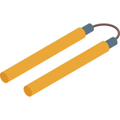 Martial Arts Weapon Nunchucks With Orange Handles and Gray Ends on Transparent Background