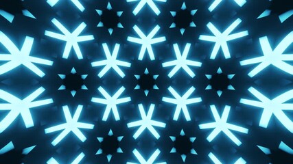 Abstract tech background with a rotating hexagonal kaleidoscope, its neon line patterns shifting into infinite symmetrical formations for corporate and startup presentations