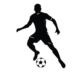 Two Soccer Players Contesting for Ball – Dynamic Black Silhouette Illustration