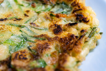 close-up of a Korean pancake called Buchimgae