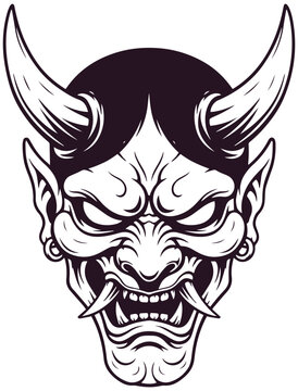 Intricate oni mask design, perfect for tattoo art, merchandise, or edgy creative projects