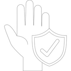 Outline Icon Of A Hand And A Shield With A Check Mark On A Transparent Background Representing Protection And Security