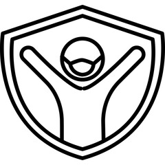 Outline Icon of a Person Wearing a Face Mask Inside a Shield Symbol