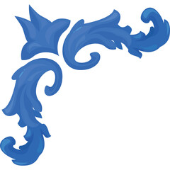 Ornate Blue Decorative Flourish Element Corner Design With Swirls And Leaf Motifs On Transparent Background