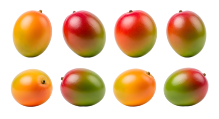 Closeup of fresh cherry tomatoes in yellow, red, and green varieties isolated on white background, perfect for healthy recipes and cooking content