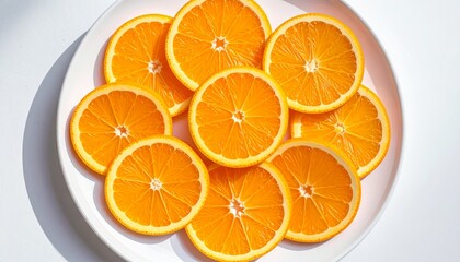Fototapeta premium Fresh Orange Slices Arranged on a White Plate for a Healthy Snack
