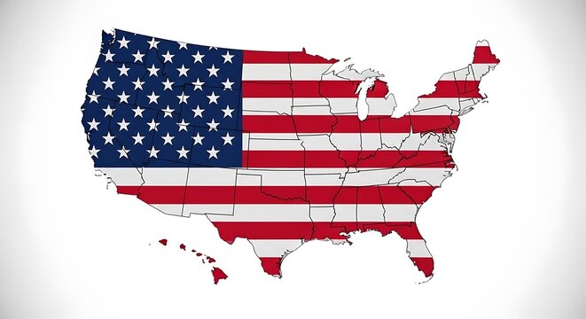 Map of the United States with American Flag Colors and Borders geography