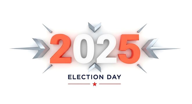 3D Render of 2025 Election Day Text with Arrows on White Background vote voting