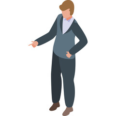 Man In Suit Pointing Finger Indicating Direction Or Decision Caucasian Male In Gray Suit White Shirt Standing On Transparent Background