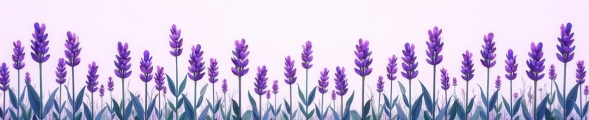 Fototapeta premium Multiple lavender sprigs, different shades of purple, flat vector style , graphic, purple, herbs