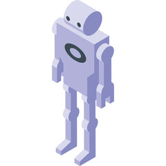 Pale Purple Isometric Robot Character Standing Full Body on Transparent Background Futuristic Technology Concept