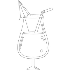 Outline Of A Cocktail Glass With Straw And Ice Cubes On A Transparent Background Simple Minimalist Design