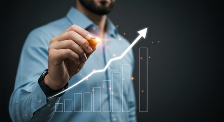 Business Growth and Financial Success Concept Businessman Drawing a Rising Arrow on a Chart