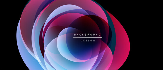 Abstract colorful layers create dynamic circular design. Vivid gradients blend, forming flowing visual impact. Modern aesthetic.