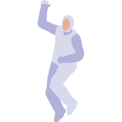 Man in a White and Light Purple Hooded Jumpsuit With Arm Raised in a Dynamic Dancing Pose on Transparent Background