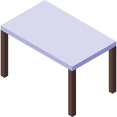 Light Purple Rectangular Table with Four Dark Brown Legs and a Transparent Background in an Isometric View