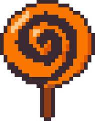Pixel art halloween orange black swirl candy icon