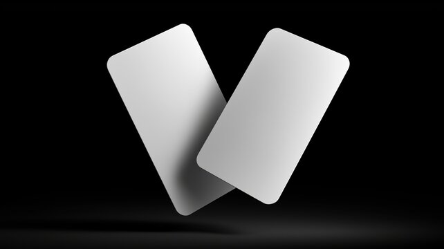 two glossy white cards floating in the air, blank and minimal, rounded corners, black background, clean modern lockup style, --chaos 10 --air 16:9 --profile 94eves --v 7 Job ID: f5bf6d5f-aft3f-409f-95