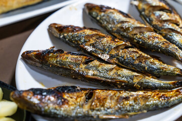roasted gizzard shads on a white dish