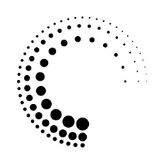Halftone dotted speed lines circle. Geometric art in circle form. Round swirl movement symbol. Halftone circular dotted frame. Vector design elements