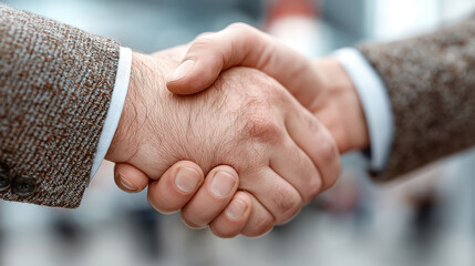 Close up of two businessmen shaking hands symbolizing trust teamwork and future business success