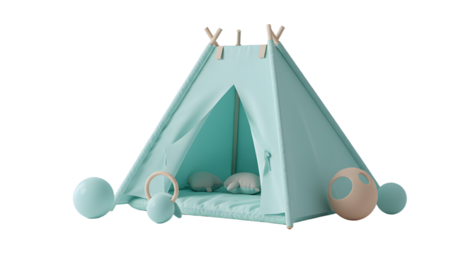 BABY TOYS - Blue kids teepee tent with round cushions and soft balls, cozy playhouse for children, perfect for indoor playrooms